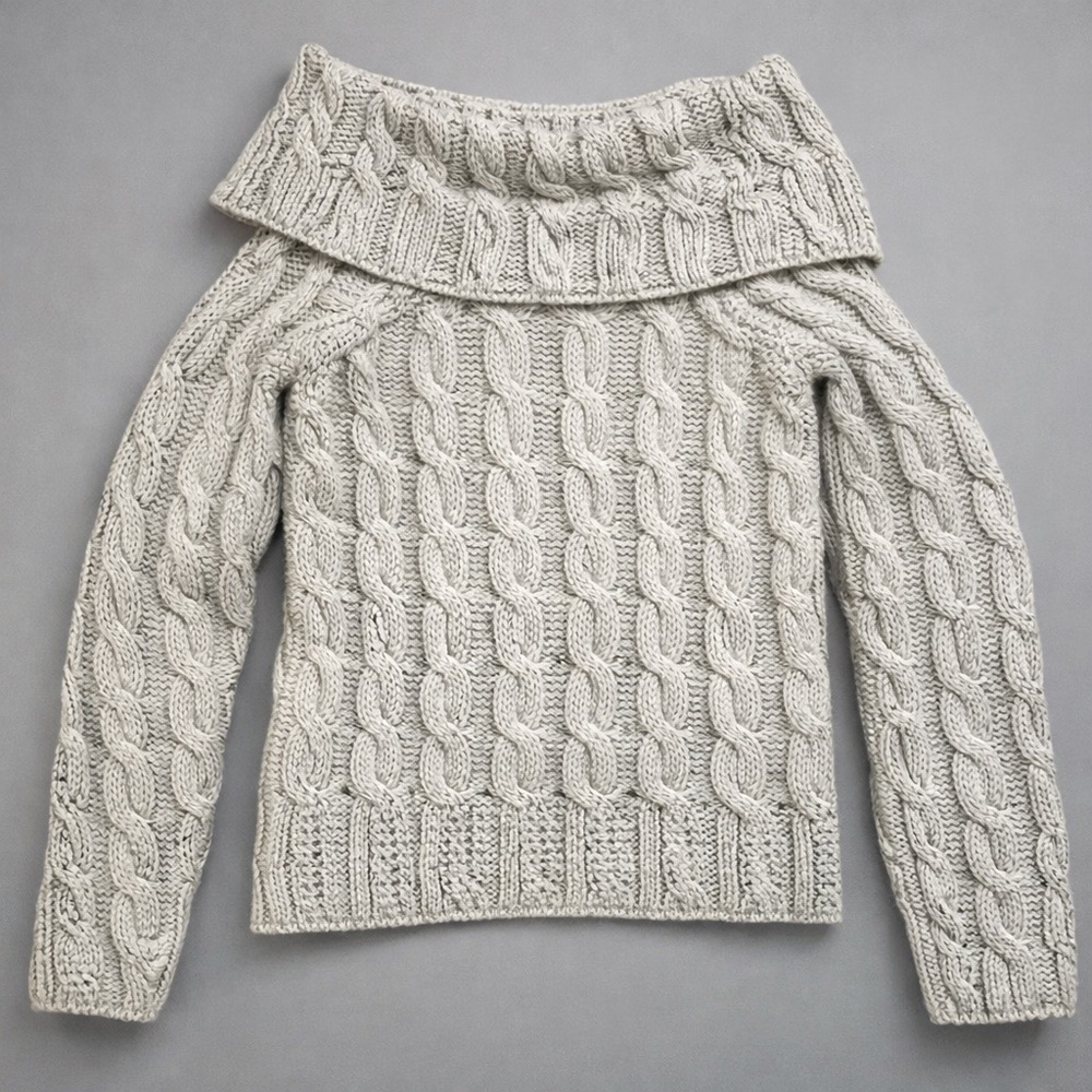 Paul James 100% Wool Cable Knit Cowl Neck Sweater Small Made in England